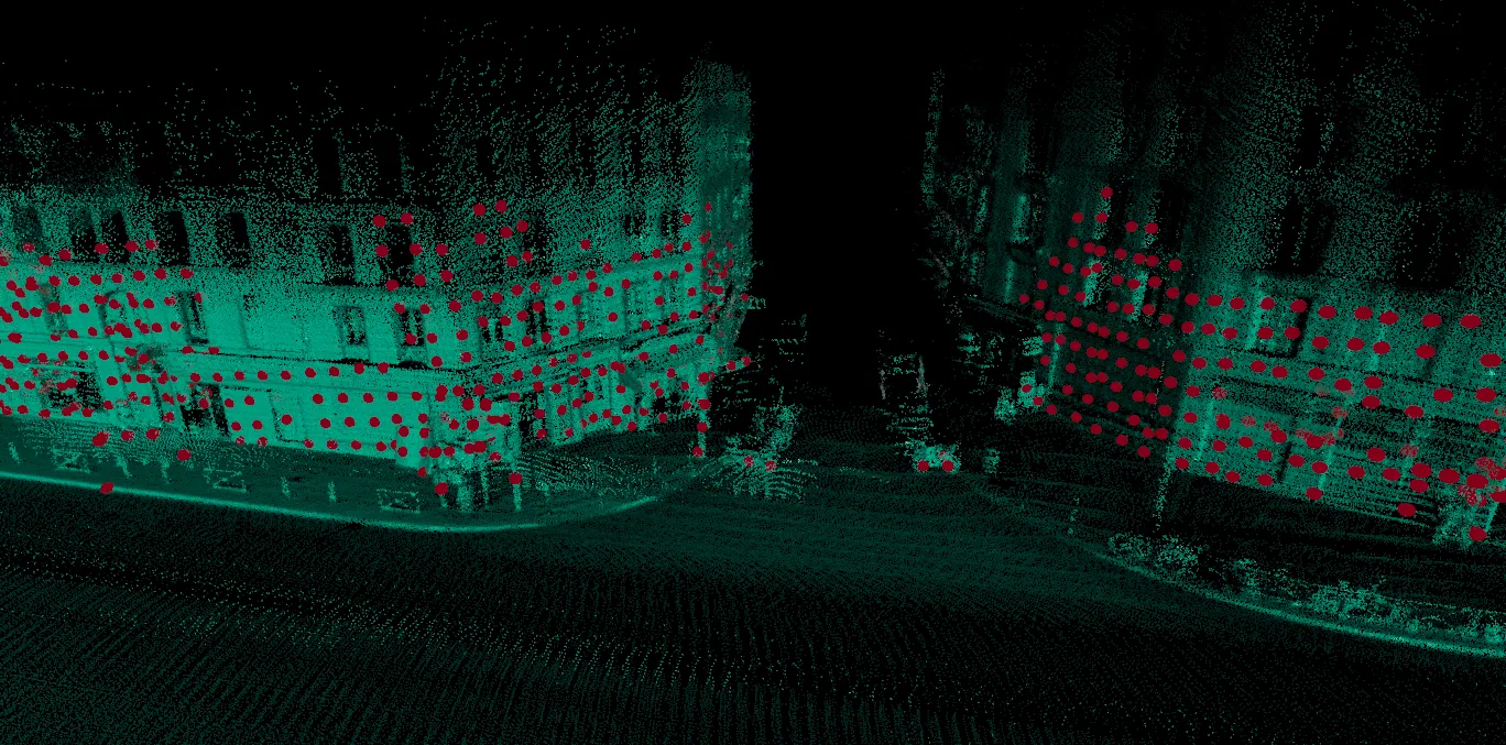 The same scene after NACRE, with ground and flat-wall keypoints removed.
